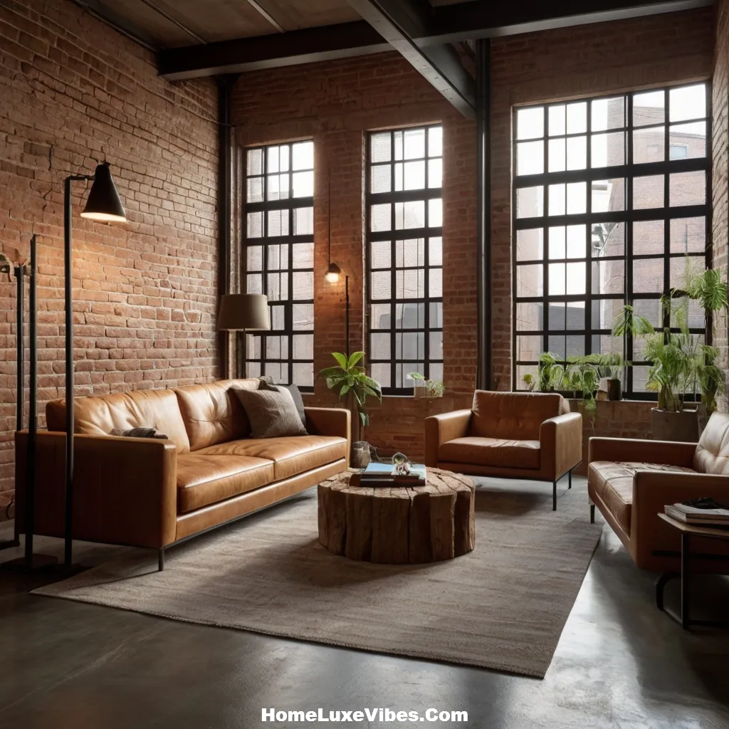 Industrial Living Room with Exposed Brick Concrete and Steel Beams result Industrial Living Room with Exposed Brick, Concrete, and Steel Beams