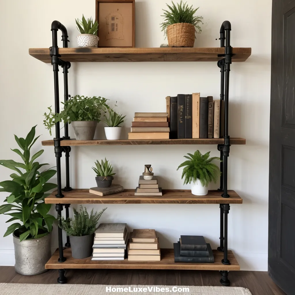 Industrial Living Room with Pipe and Wood Shelving Decor result Industrial Living Room with Pipe and Wood Shelving Decor