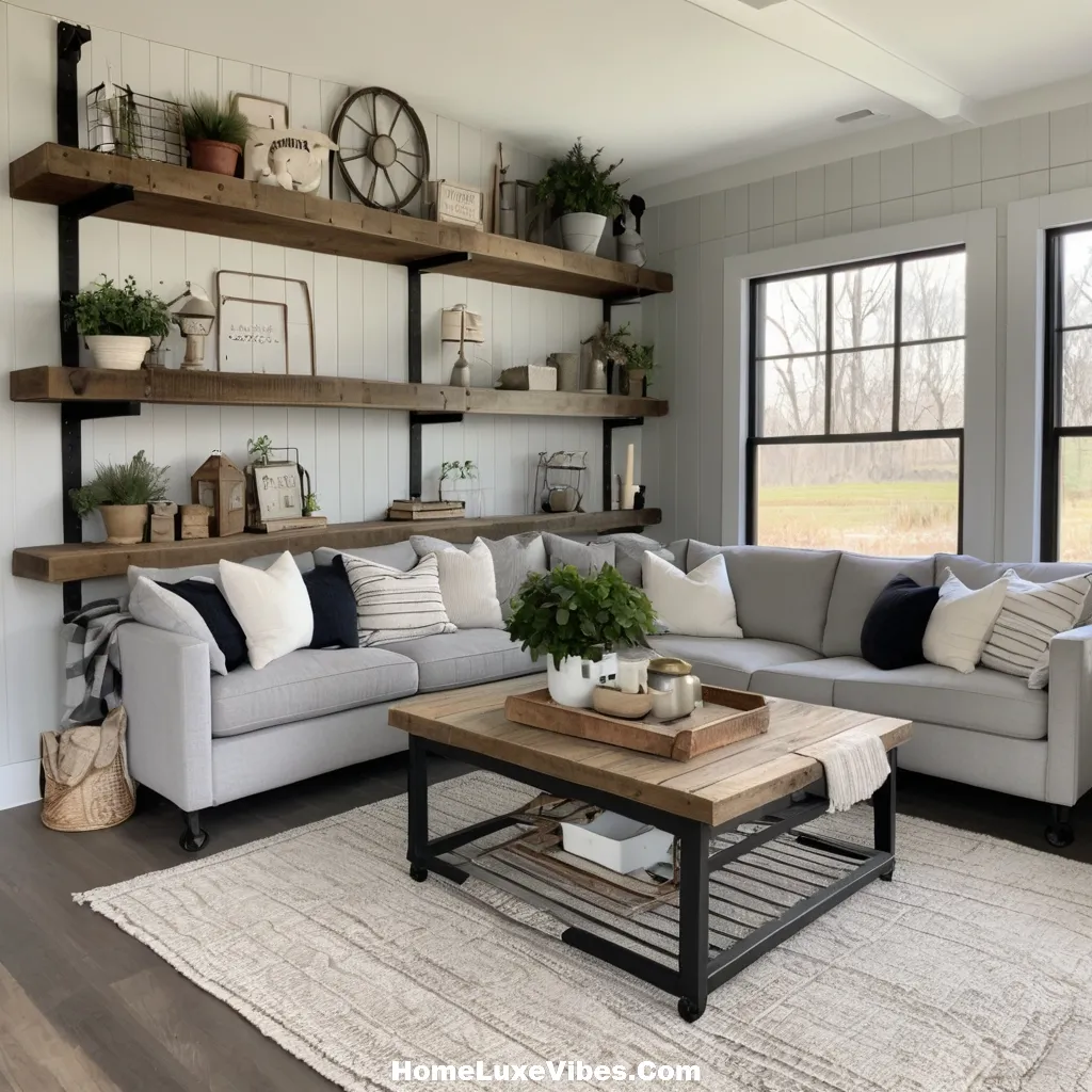 Industrial Living Room with Shiplap Wall and Rustic Touches result Industrial Living Room with Shiplap Wall and Rustic Touches