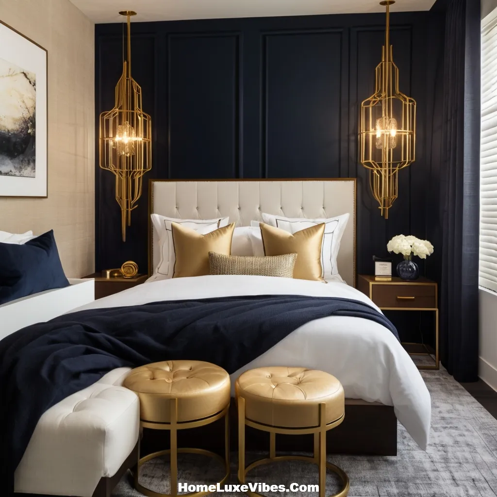Luxury Modern Bedroom in Navy Blue and White Palette result Luxury Modern Bedroom in Navy Blue and White Palette