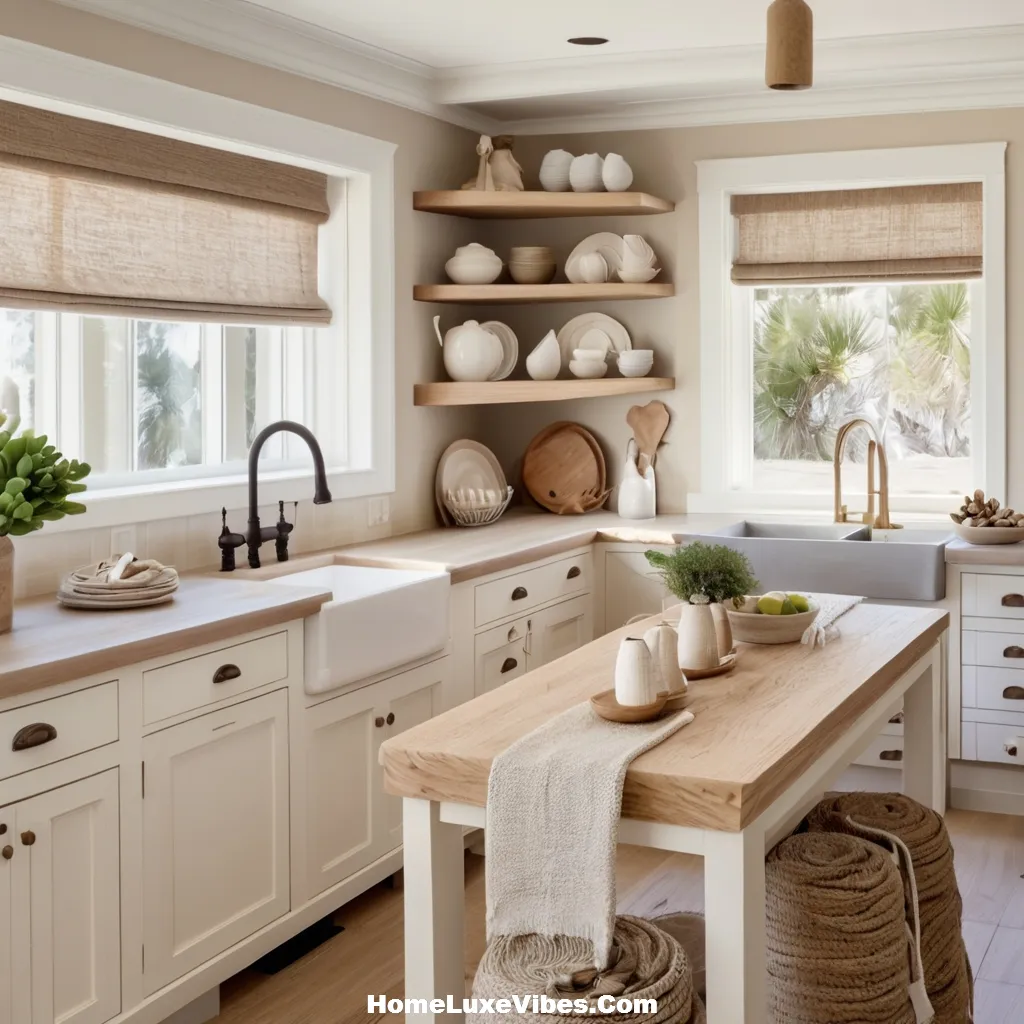 Neutral Coastal Kitchen in White and Beige with Driftwood Accents result Neutral Coastal Kitchen in White and Beige with Driftwood Accents