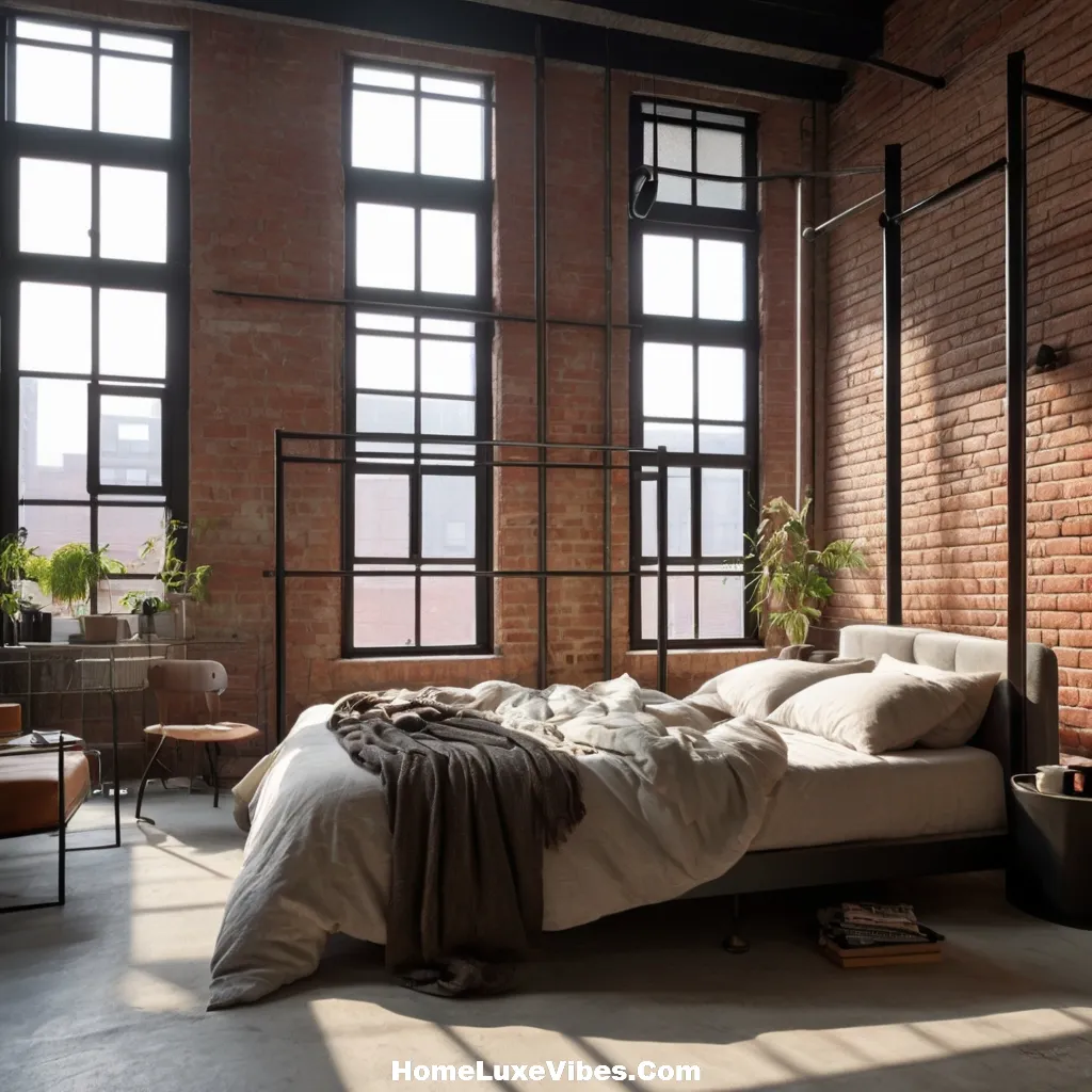 Neutral Curtains in Industrial Bedroom – Bright Loft Style result Neutral Curtains in Industrial Bedroom – Bright Loft Style
