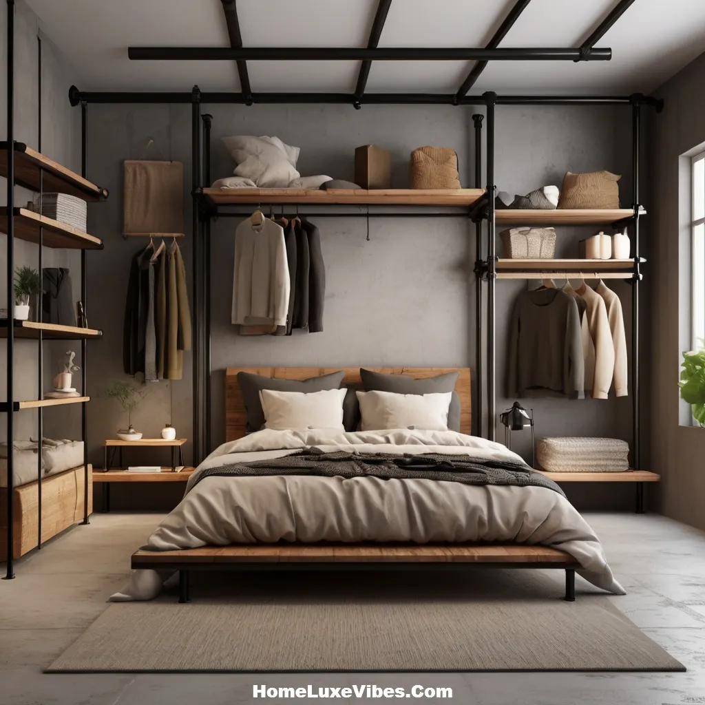 Open Metal Wardrobe in Industrial Bedroom – Stylish Loft Storage Idea result Open Metal Wardrobe in Industrial Bedroom – Stylish Loft Storage Idea