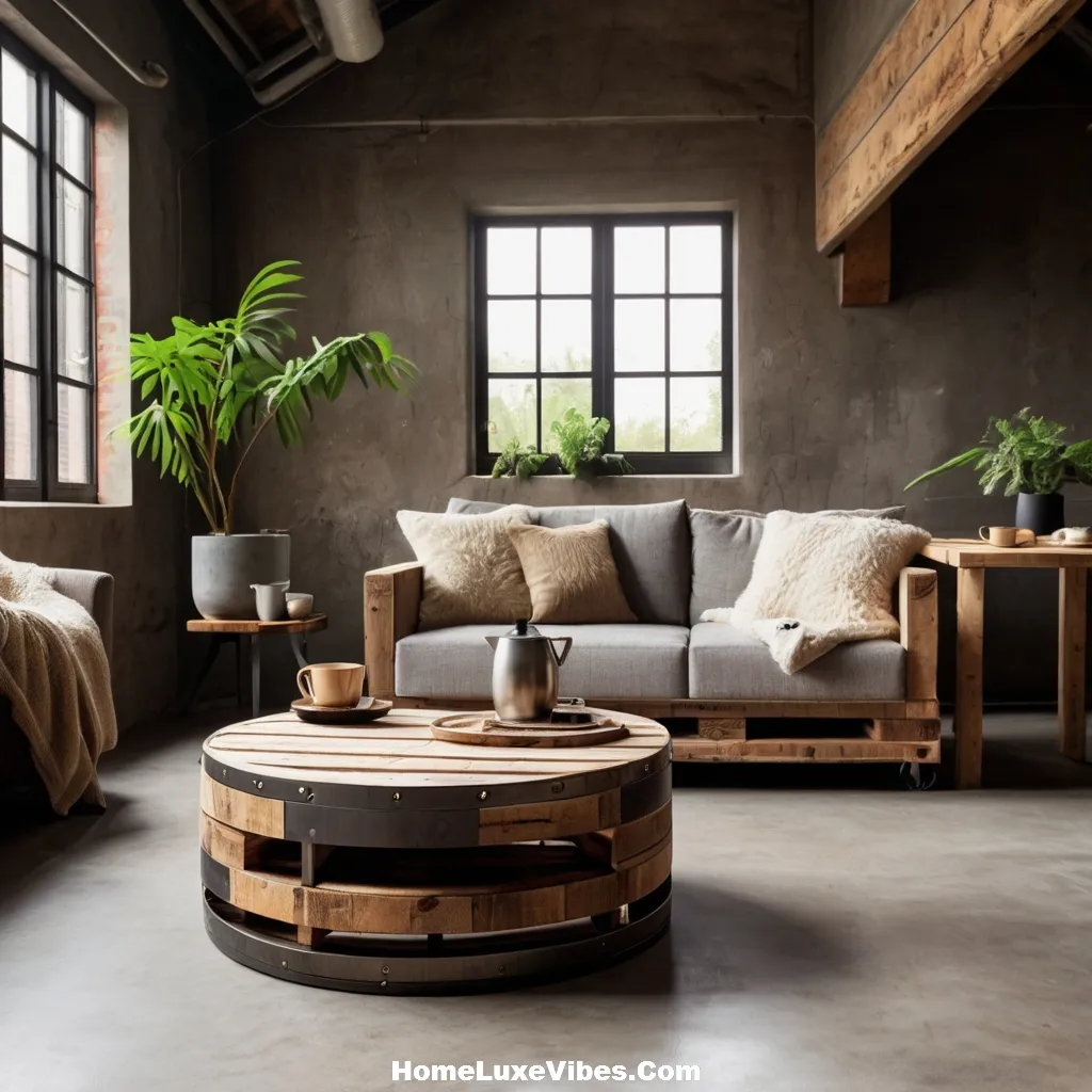 Repurposed Industrial Decor with Pallet Coffee Table and Drum Table result Repurposed Industrial Decor with Pallet Coffee Table and Drum Table