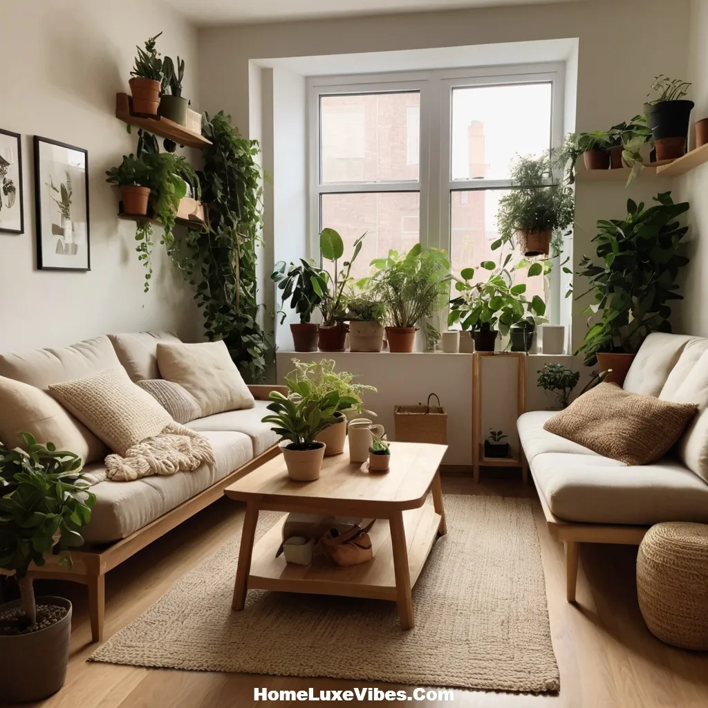 Small Apartment Living Room Decorated With Plants
