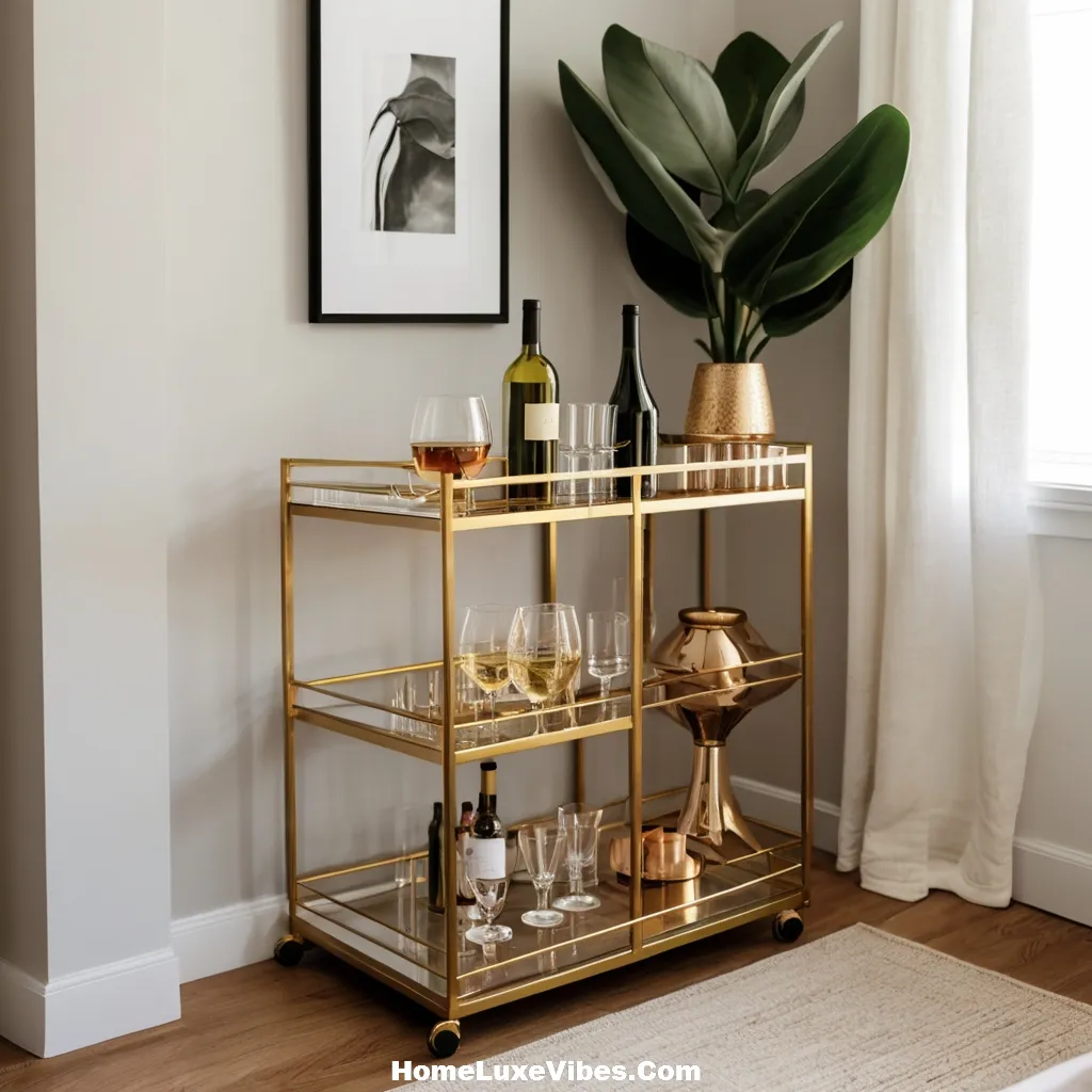 Small Apartment Living Room With Bar Cart
