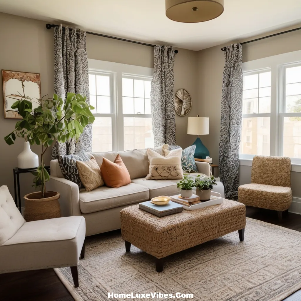 Small Apartment Living Room With Bold Mixed Patterns
