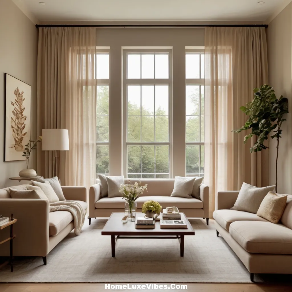 Small Apartment Living Room With Ceiling-Height Curtains
