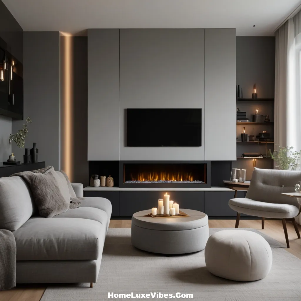 Small Apartment Living Room With Modern Fireplace
