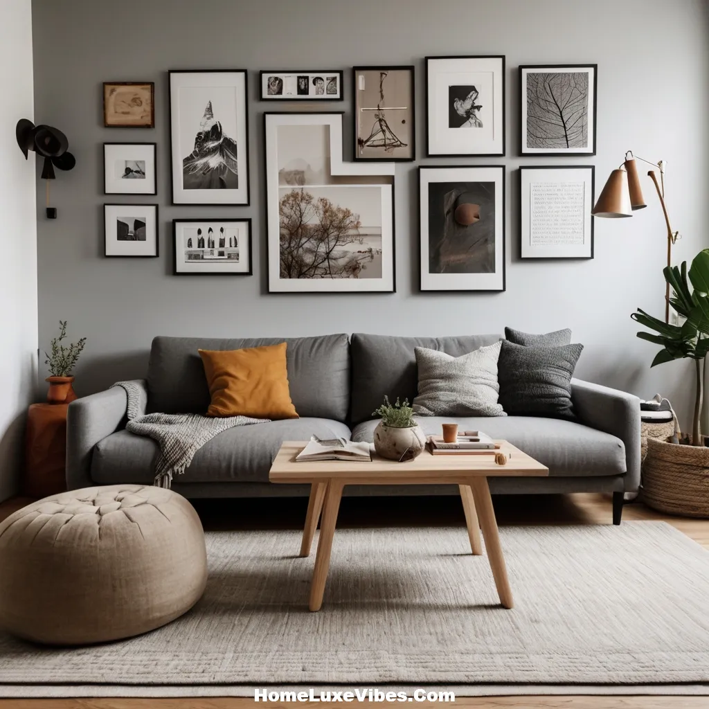 Small Apartment Living Room With Modern Gallery Wall
