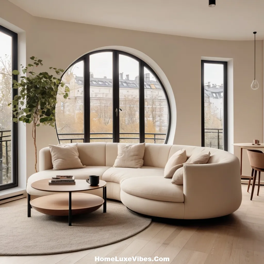 Small Apartment Living Room With Rounded Sofa
