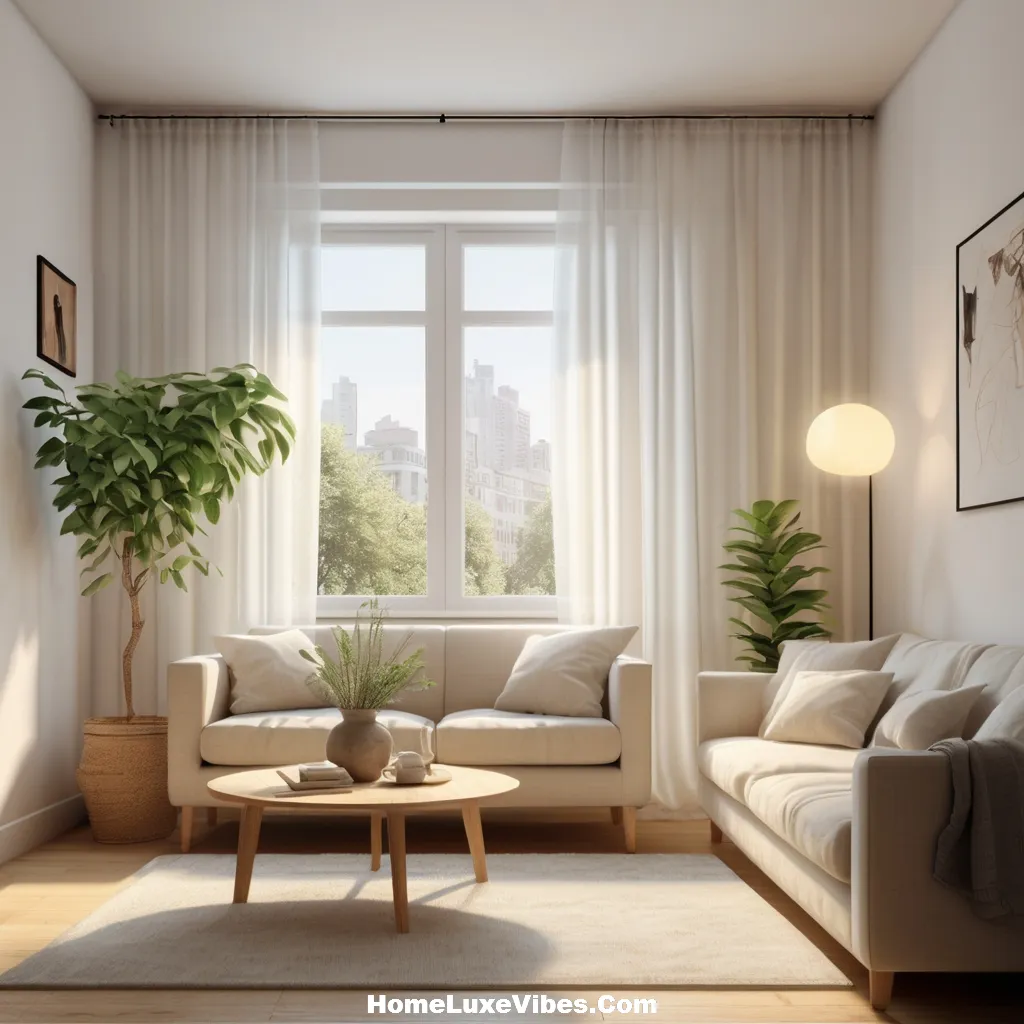 Small Apartment Living Room With Sheer Curtains
