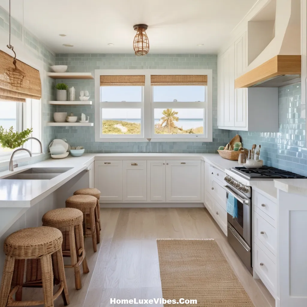 Small Coastal Kitchen with White Cabinets and Blue Backsplash result Small Coastal Kitchen with White Cabinets and Blue Backsplash