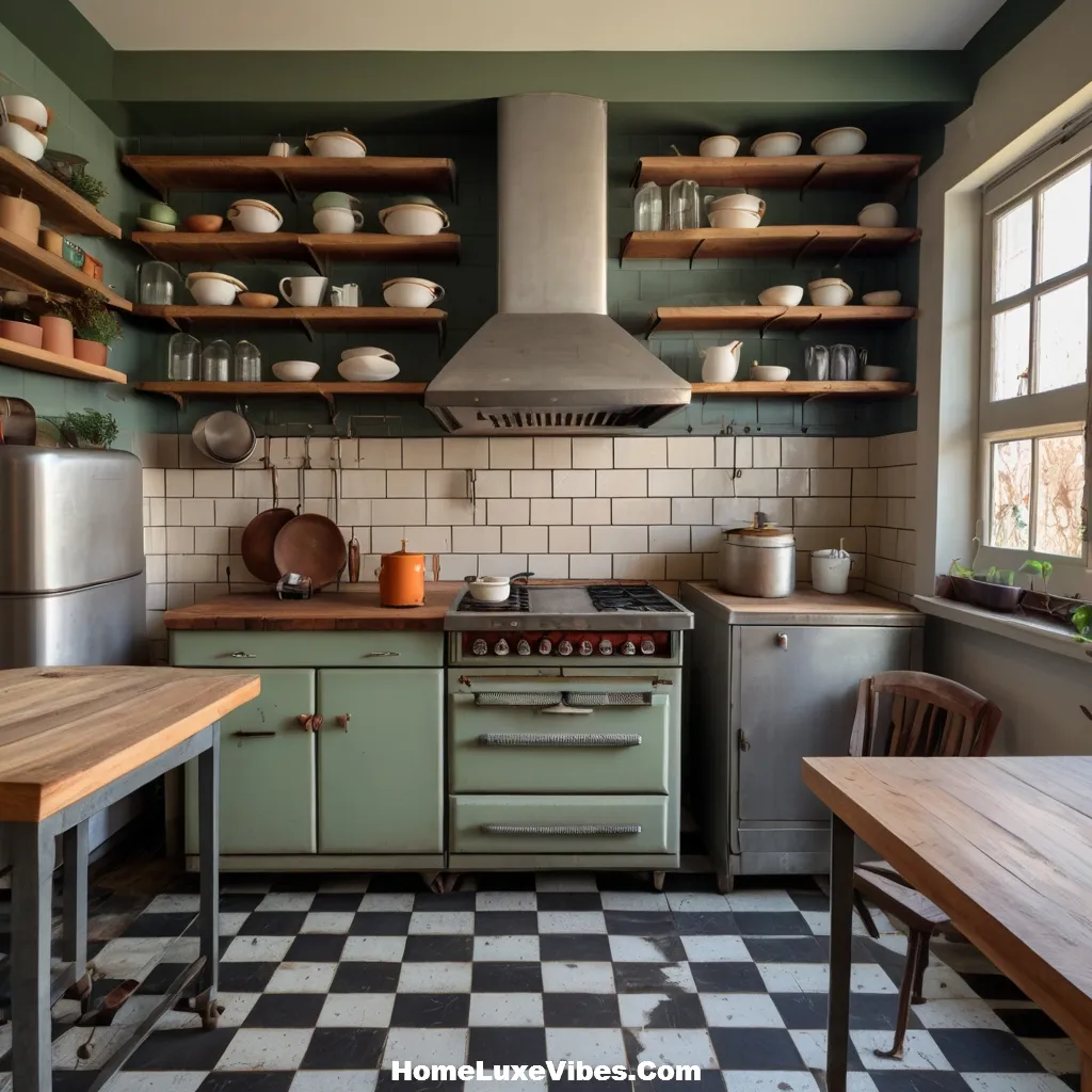Vintage Industrial Kitchen with Retro Appliances and Wood Counters result Vintage-Industrial Kitchen with Retro Appliances and Wood Counters