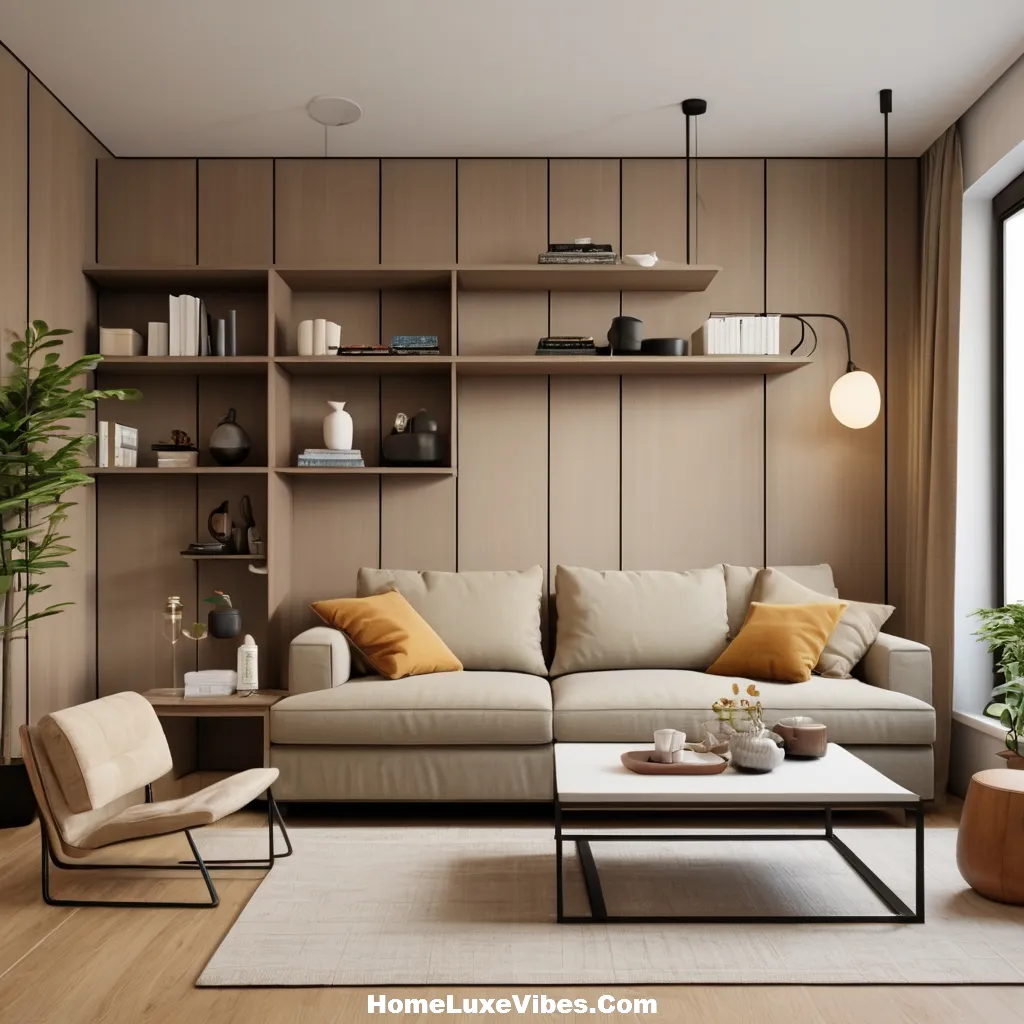 Wall-Mounted Storage in Small Apartment Living Room
