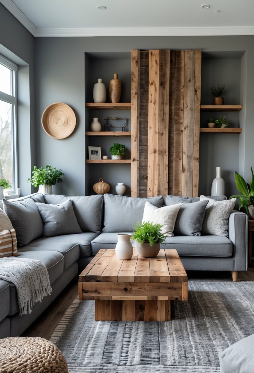 v2 11km0r bmhom A living room with grey furniture, wooden accents, and natural light creating a warm and inviting space.