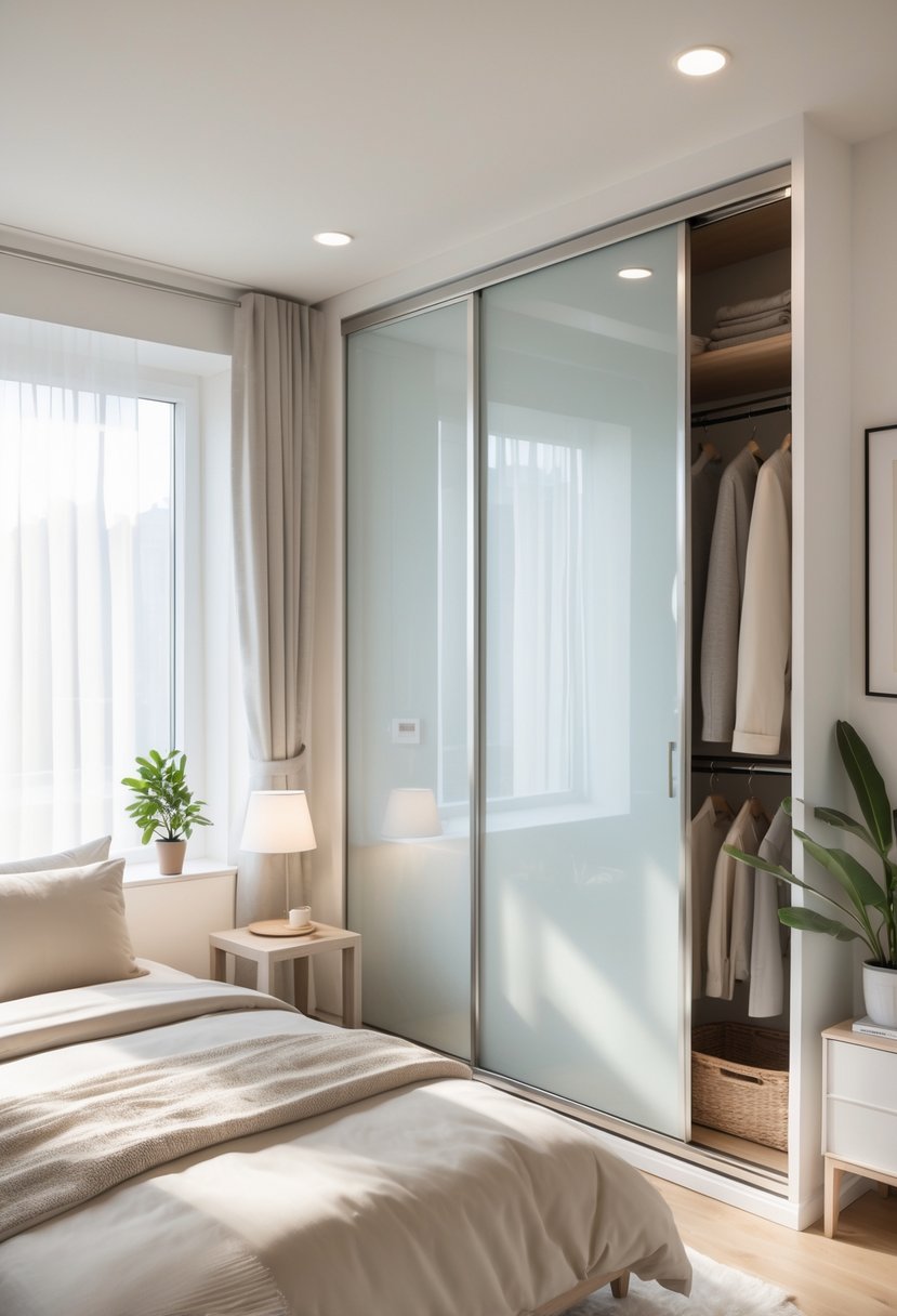 v2 15of86 501vc Small bedroom for a couple with a double bed and sliding door closet to save space.