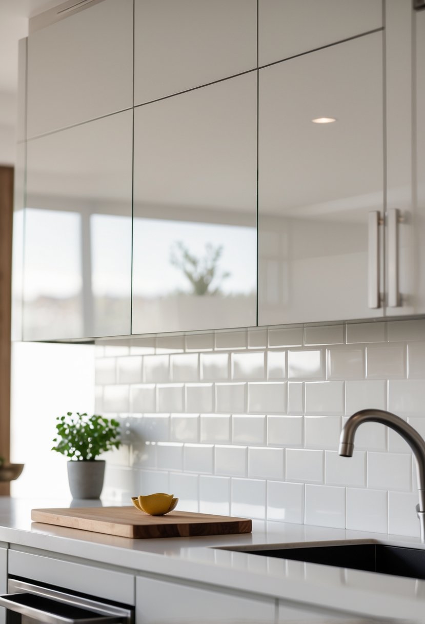 v2 15ugkw mgid9 A modern kitchen countertop with a white subway tile backsplash arranged in a herringbone pattern.
