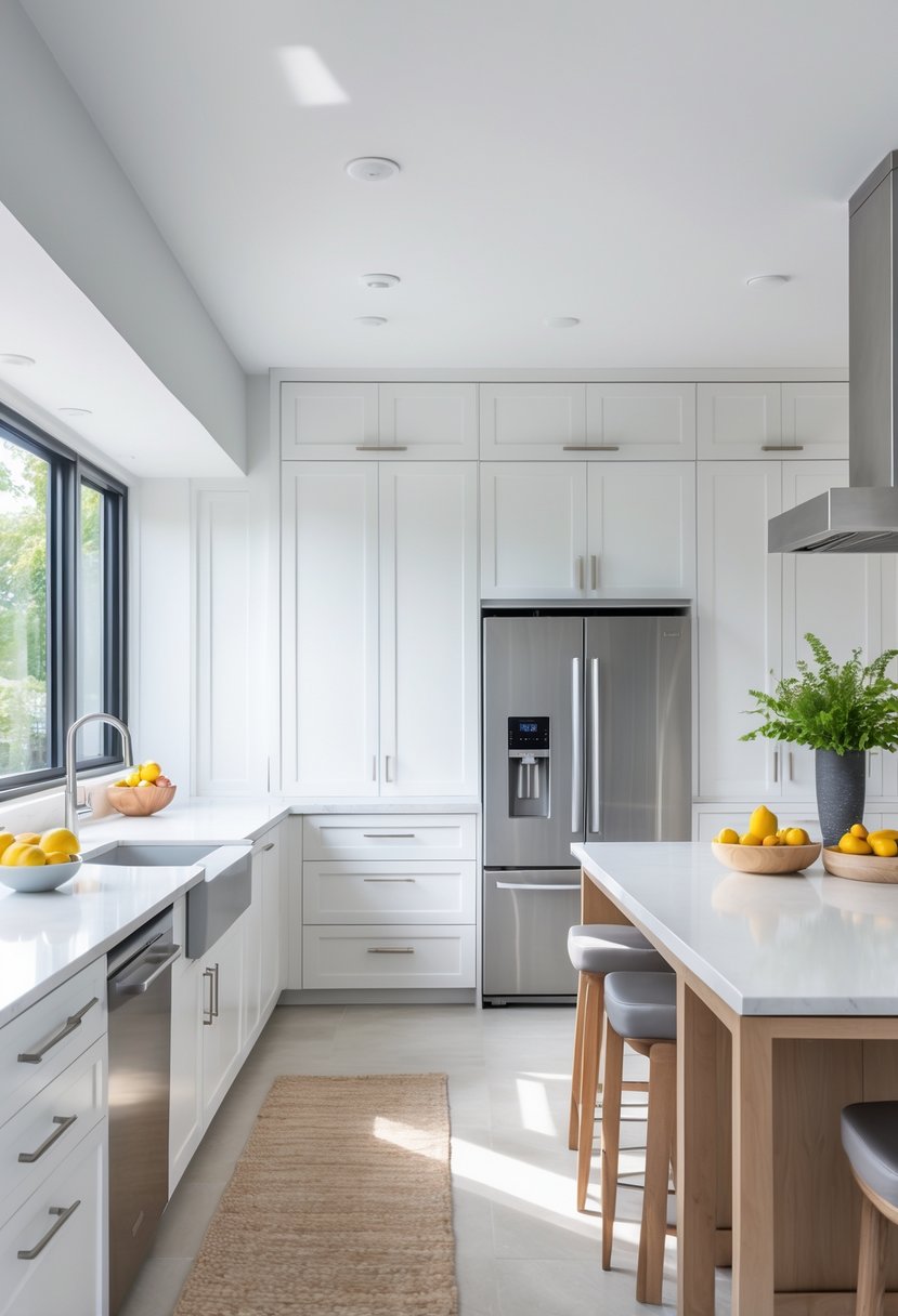 v2 15ugng 4lbc9 A modern kitchen with integrated appliances built into cabinetry, a spacious island, and natural light coming through large windows.