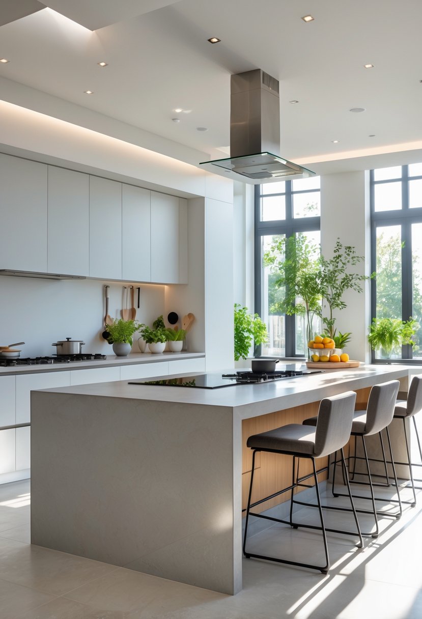 v2 15vtic 9e36m Kitchen island with built-in cooktop and seating area surrounded by bar stools in a bright open kitchen.