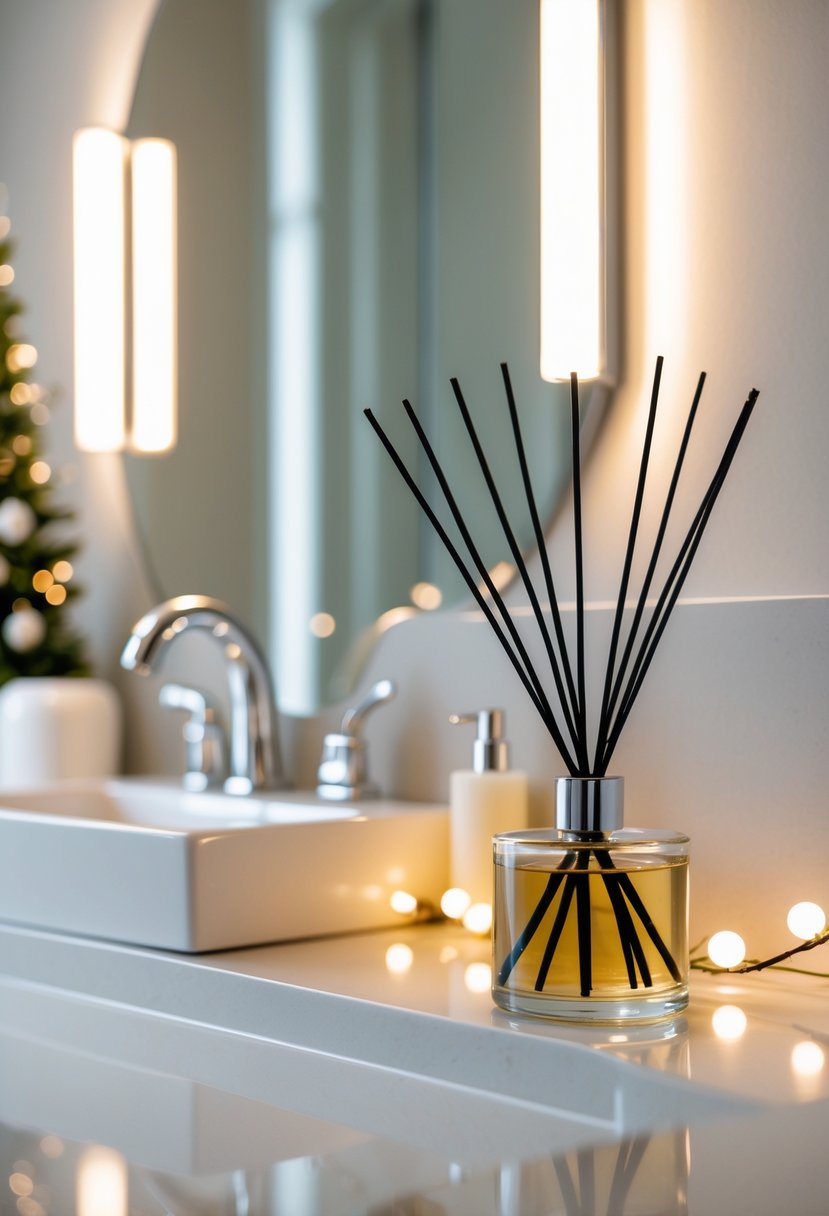 v2 15zp33 A guest bathroom sink area with a reed diffuser placed nearby on the countertop.