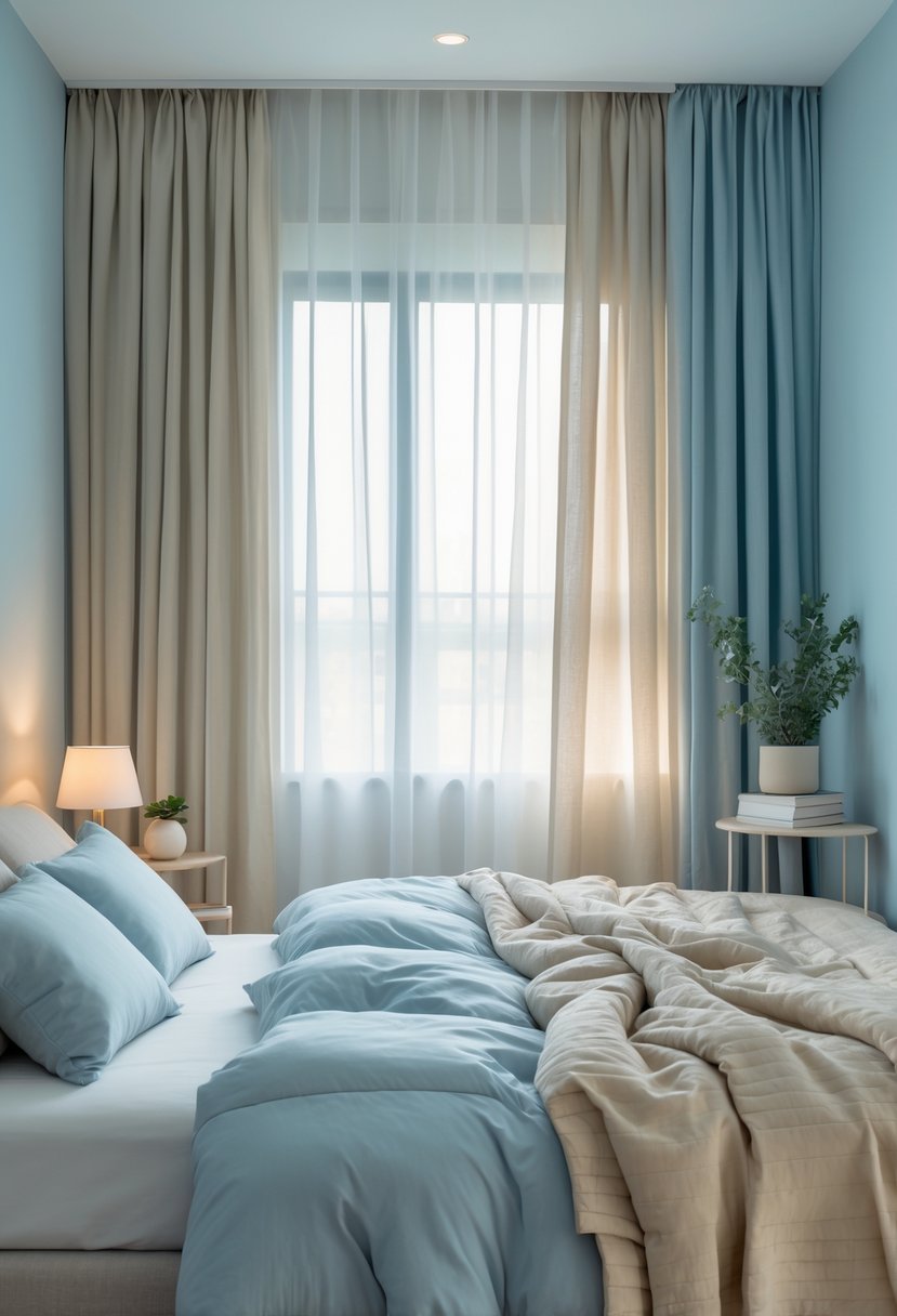A peaceful bedroom with a neatly made bed, soft natural light, and simple furniture creating a calm and inviting atmosphere.