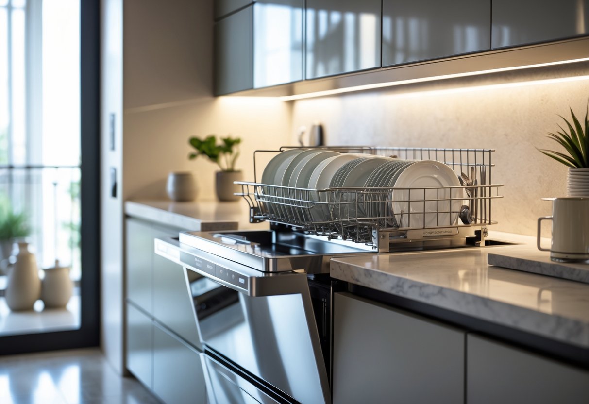 v2 17lgf2 hyvuz Modern luxury kitchen with a sleek dishwasher integrated into elegant cabinetry and high-end appliances.